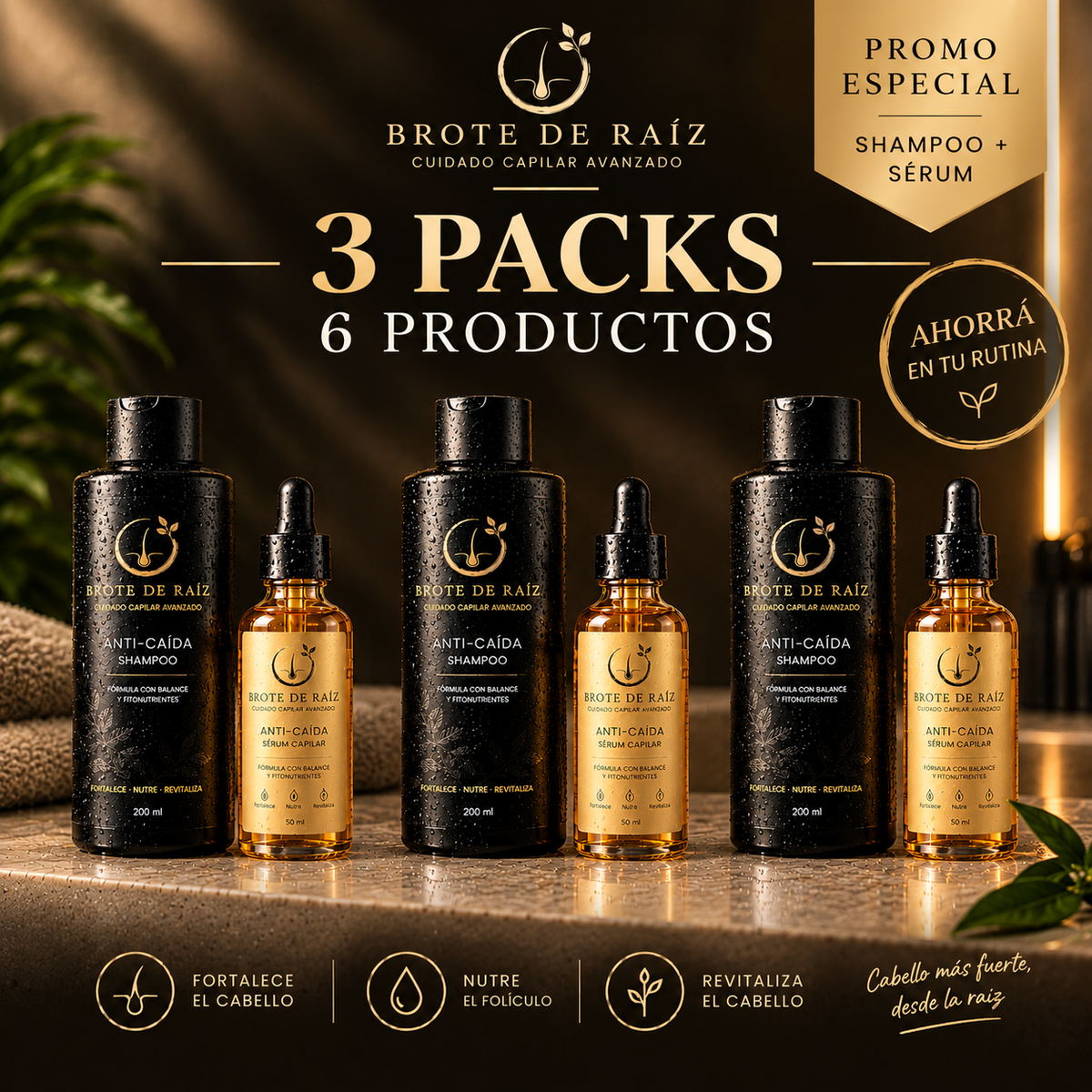 Brote de Raíz - Shampoo + Sérum Anticaída | Pack x3